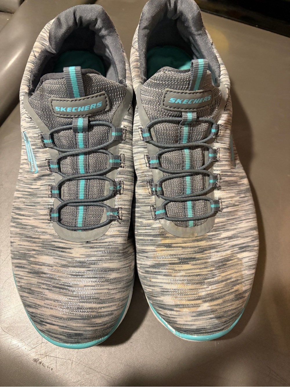 Skechers Women's Gray and Teal Slip-On Athletic Sneakers